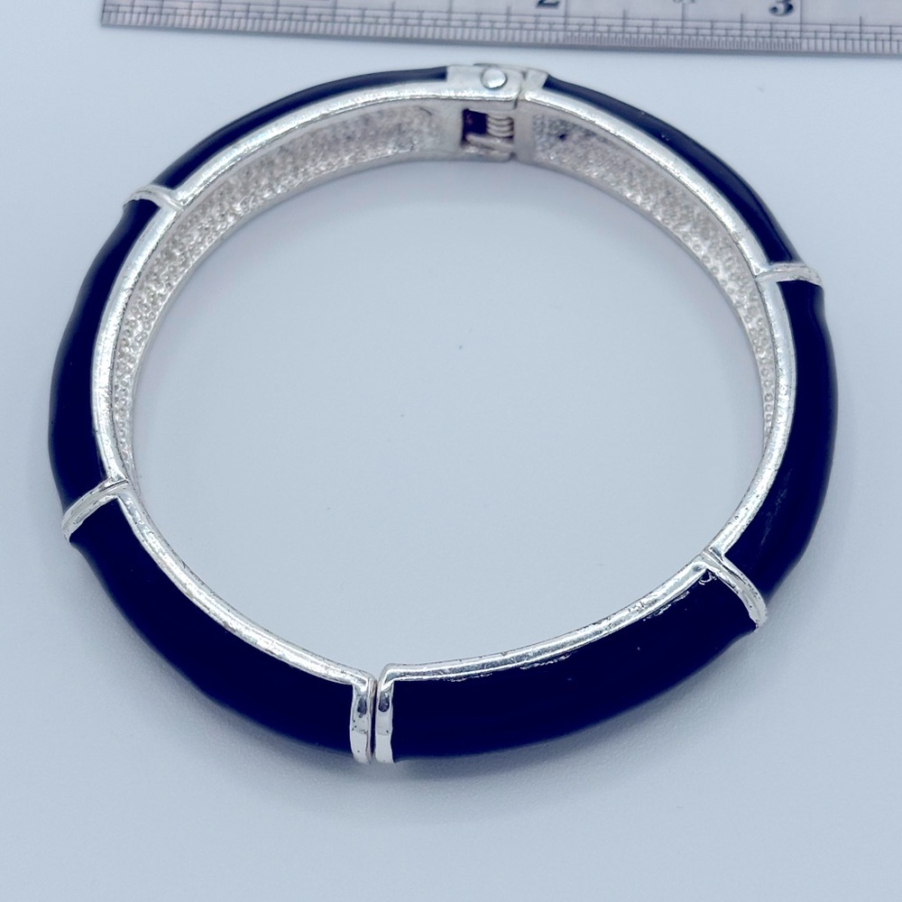 Elegant Silver and Black Enamel Bangle Bracelet